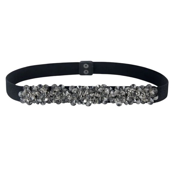 NEW 2/$30 S-M Gray Waist Belt Crystal Faux Rhinestones Snap Closure - Picture 2 of 8